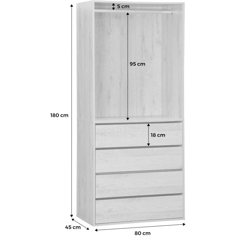 Armoire Vinci Blanc avec 4 tiroirs et 1 penderie naturel - Image 8