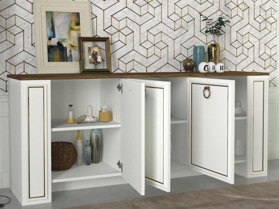 Buffet Console SANSA - Blanc, Noyer et Doré - Entrée et séjour - Image 3