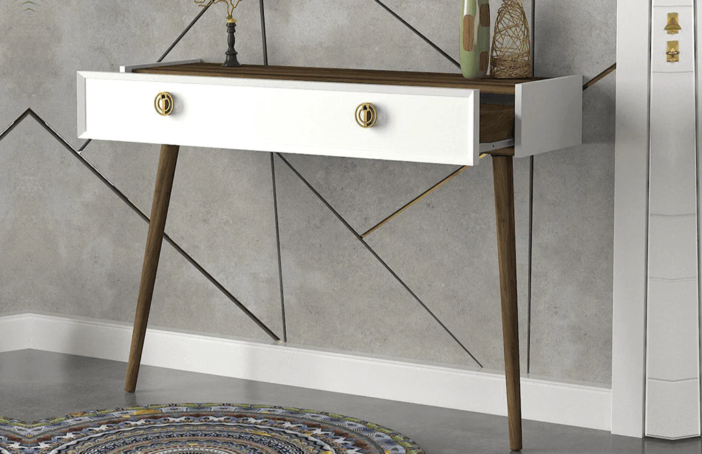 Console NADYA 120cm - Blanc et Noyer - Ameublement intérieur Maroc - Image 3
