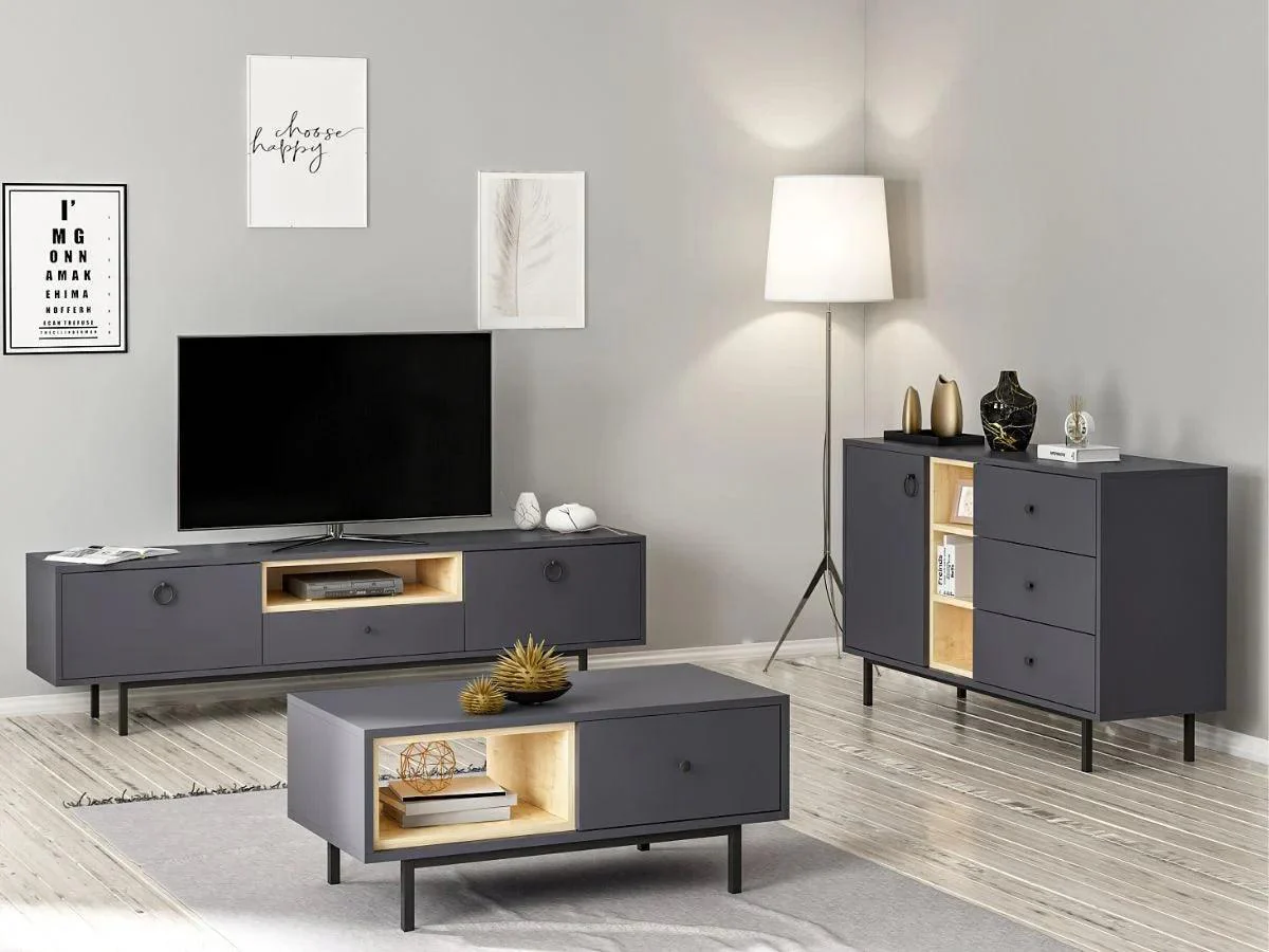 Ensemble BARS Anthracite (Console+Meuble TV +Table Basse) - Image 3