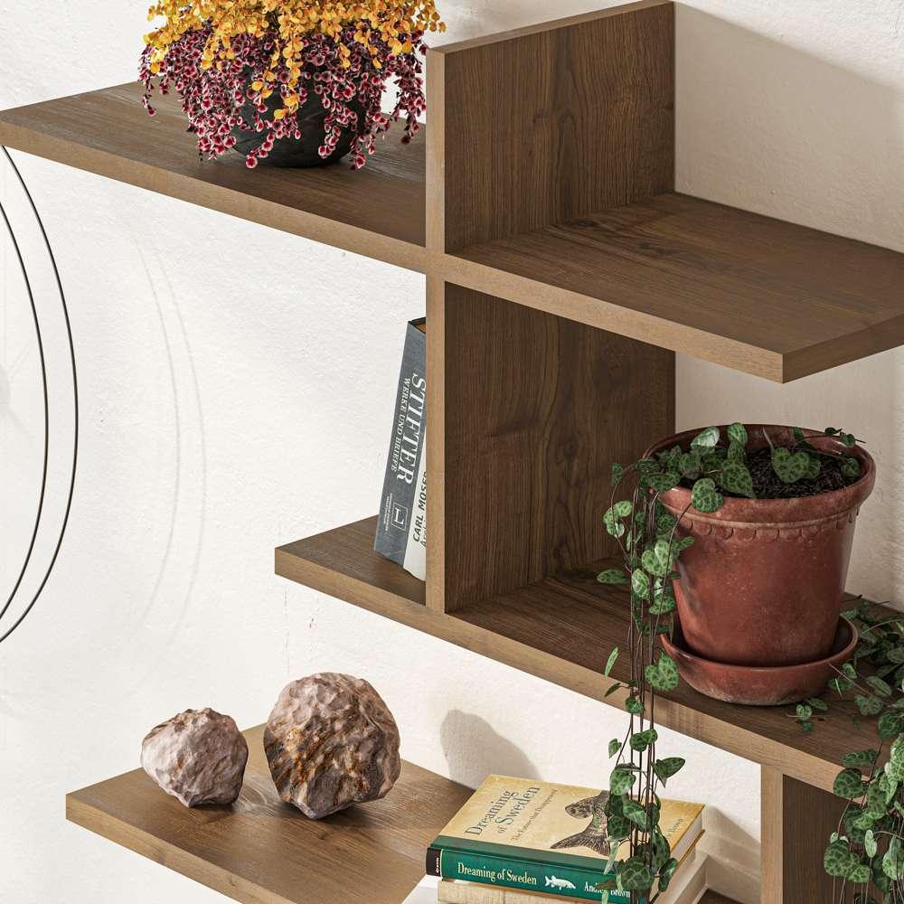 Étagère murale LEO 123 cm - Marron Noyer - Séjour ou chambre - Image 3