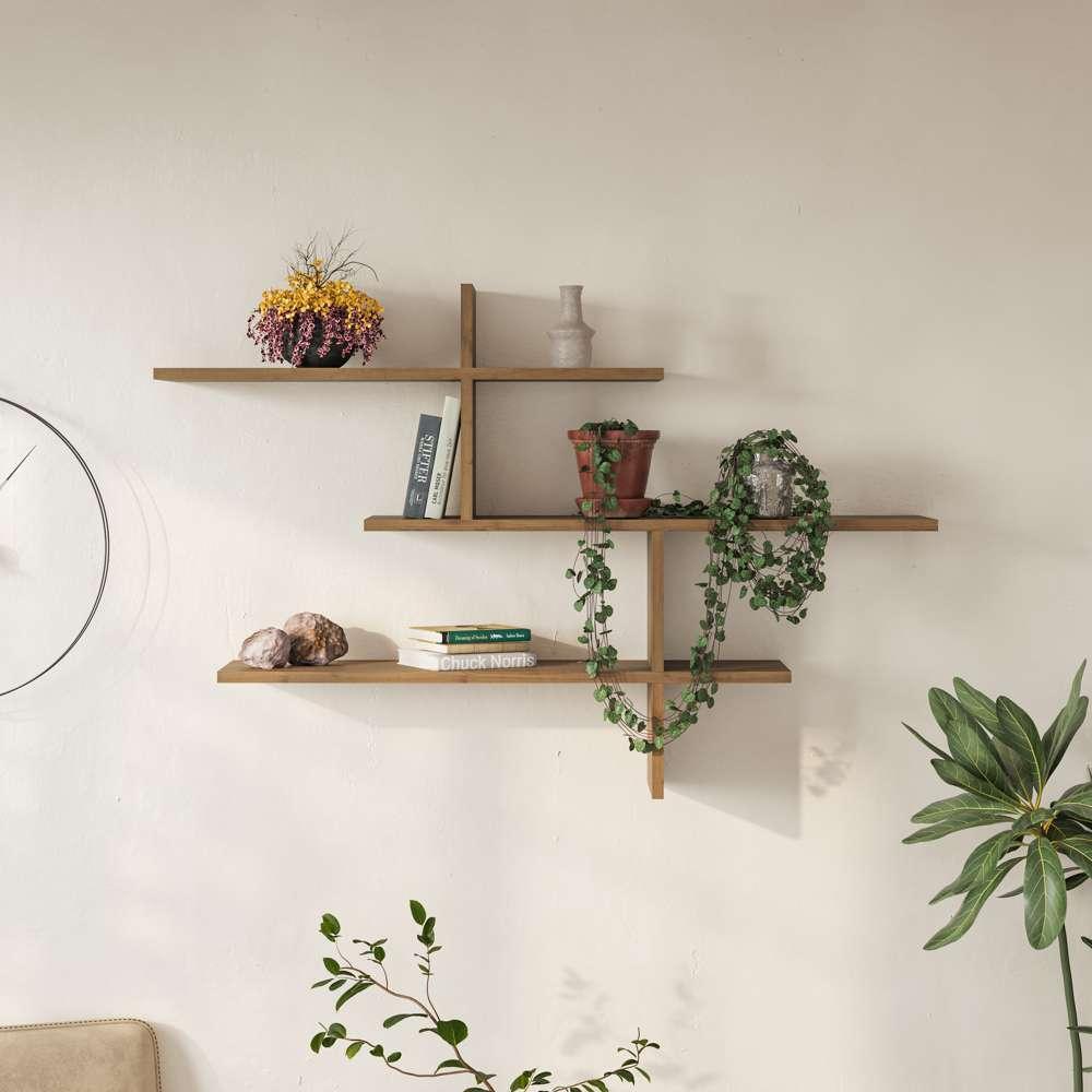 Étagère murale LEO 123 cm - Marron Noyer - Séjour ou chambre - Image 6