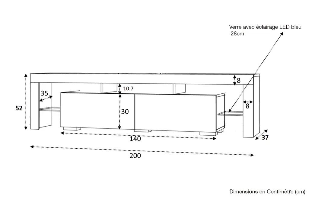Meuble TV 200cm avec éclairage LED OTIS - Blanc - Image 8