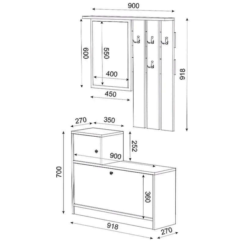 Meuble d'entrée OPT v2 Meuble Chaussures - Miroir - Porte-Manteaux - Image 3