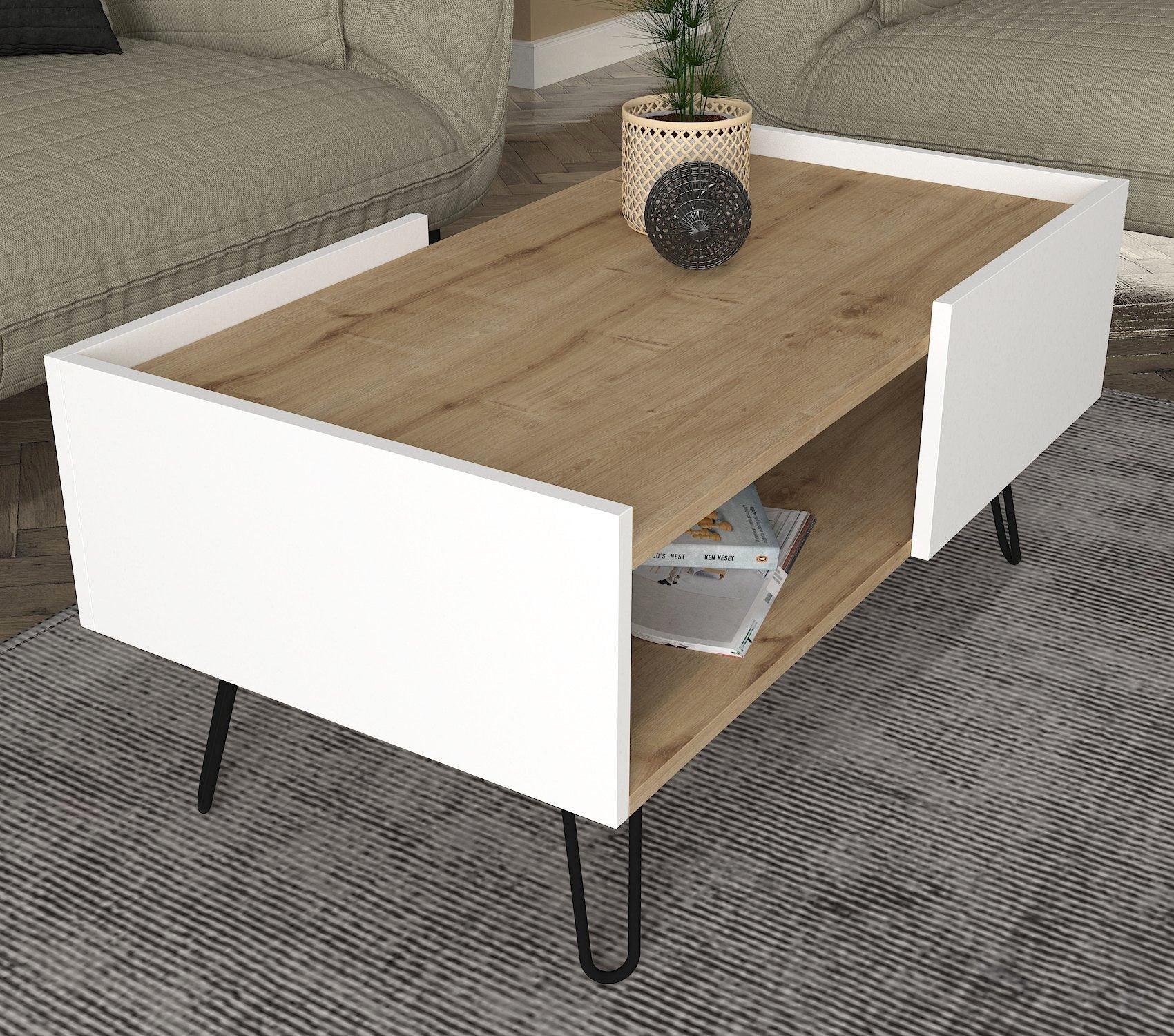Table basse ART - chêne et blanc - 100cm - Image 3