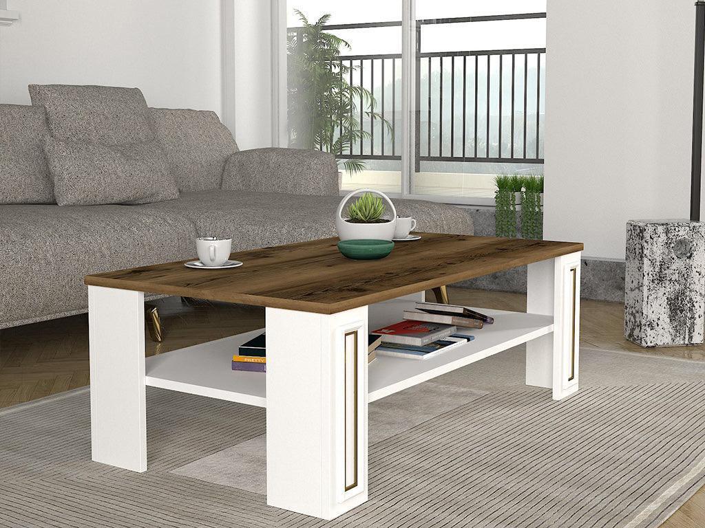 Table Basse SANSA - Blanc, Noyer et doré - Salon et Séjour - Image 4
