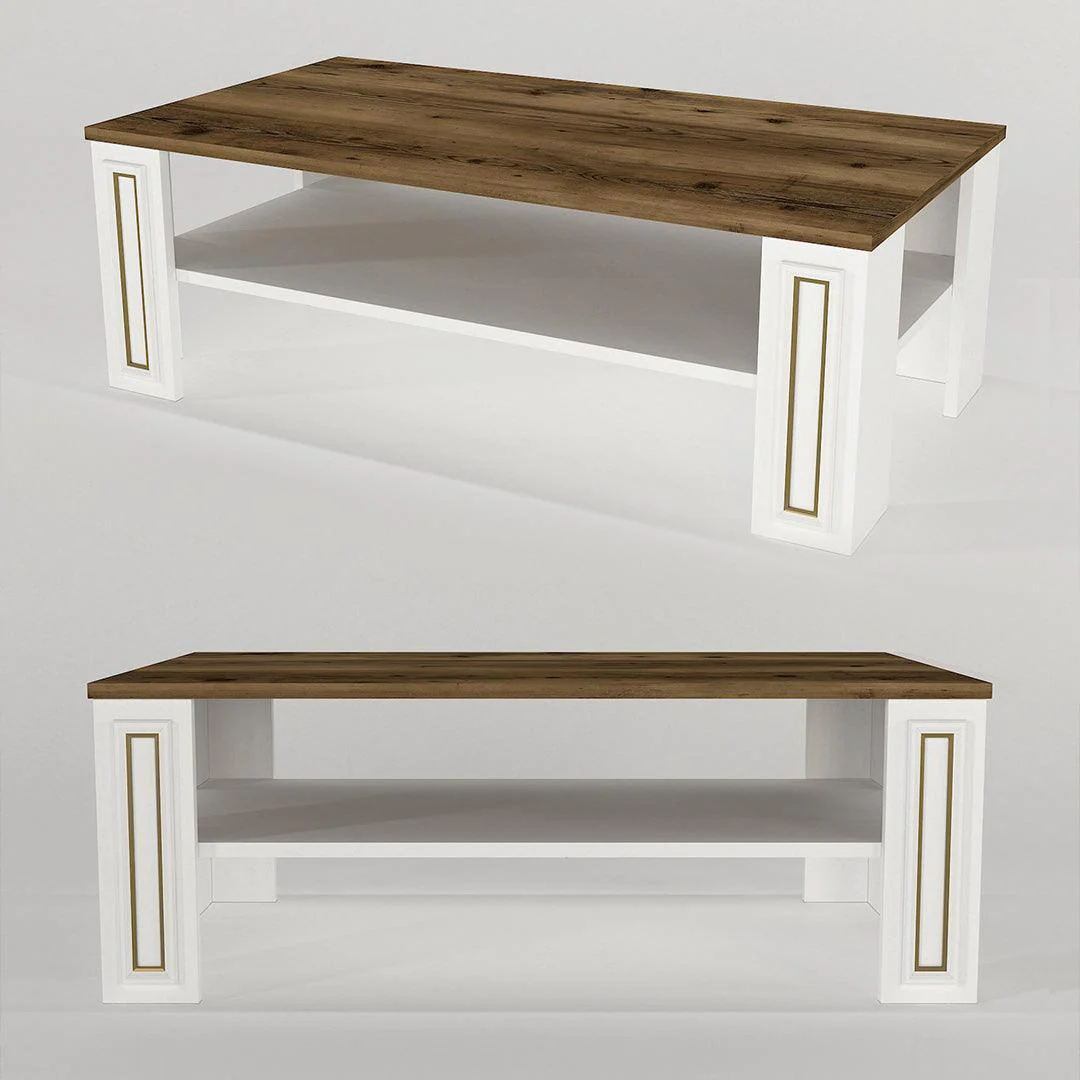 Table Basse SANSA - Blanc, Noyer et doré - Salon et Séjour - Image 5