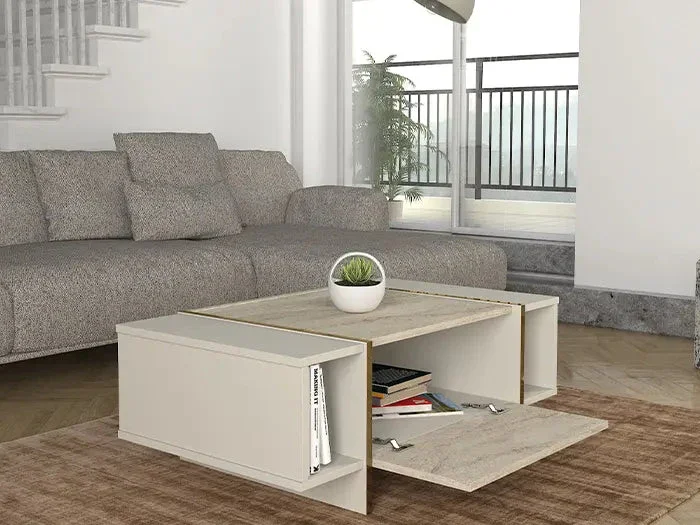 Table basse Veyron - Effet marbre Travertin - Image 3